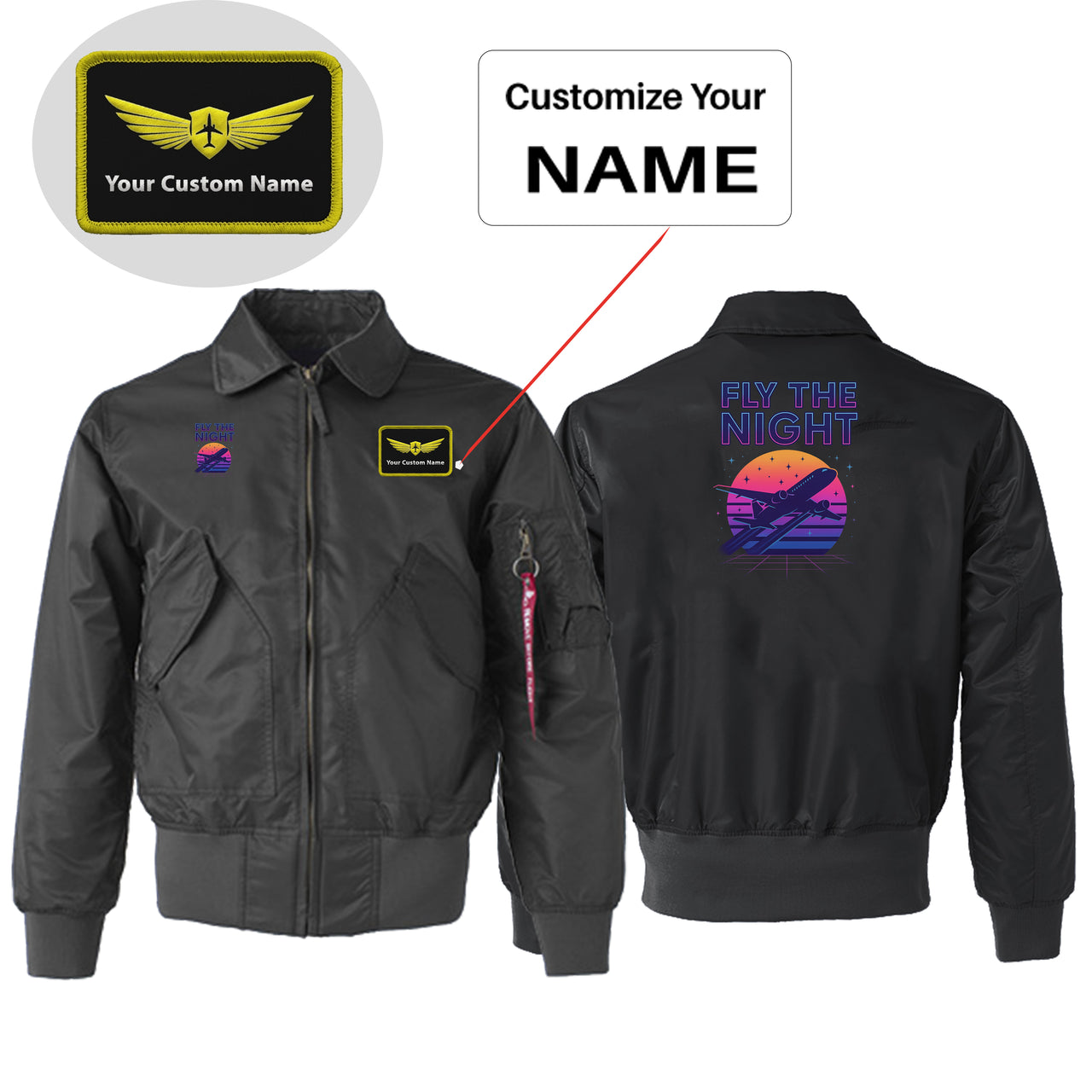 Fly The Night Designed Embroidered Patch Attachable Jackets