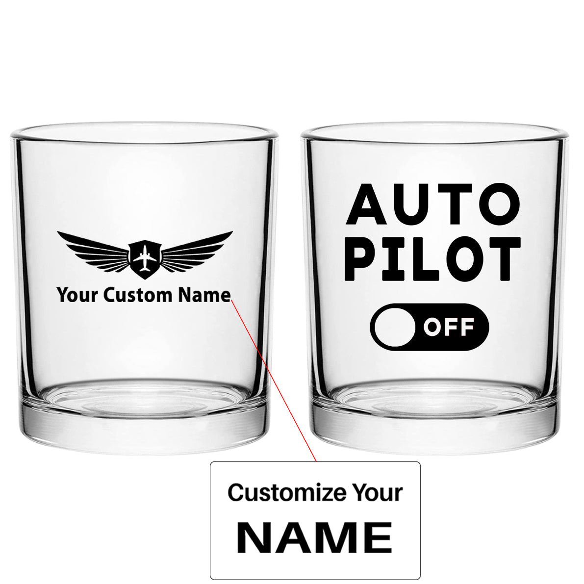 Auto Pilot Off Designed Special Whiskey Glasses