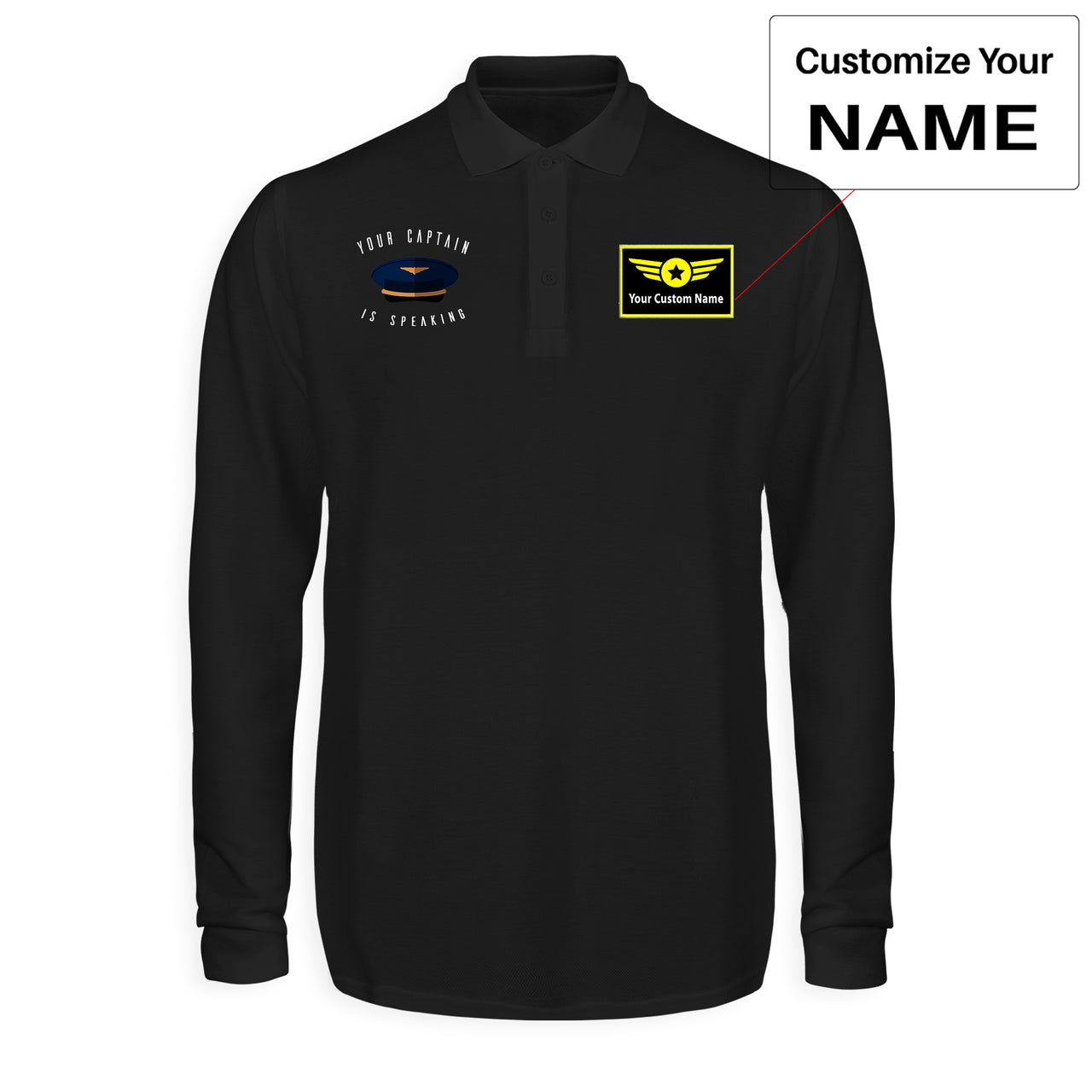 Your Captain Is Speaking Designed Long Sleeve Polo T-Shirts