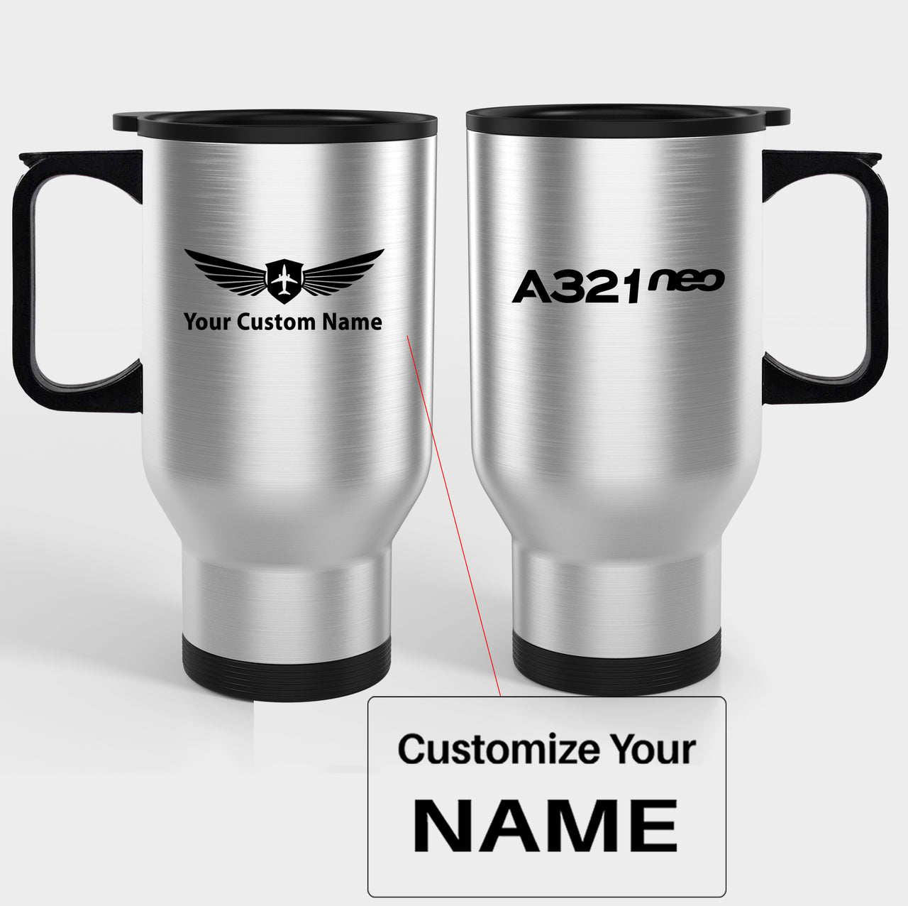 A321neo & Text Designed Travel Mugs (With Holder)
