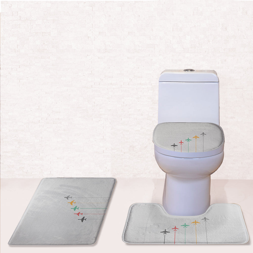 Black & White Super Travel Icons Light Gray Designed Toilet Seat Cover Three-piece Set