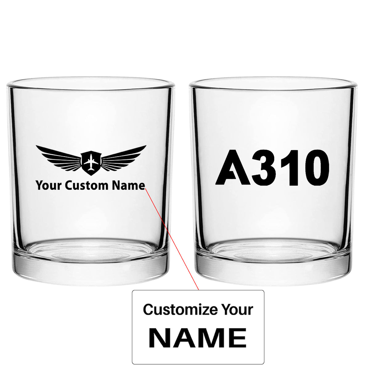 A310 Flat Text Designed Special Whiskey Glasses