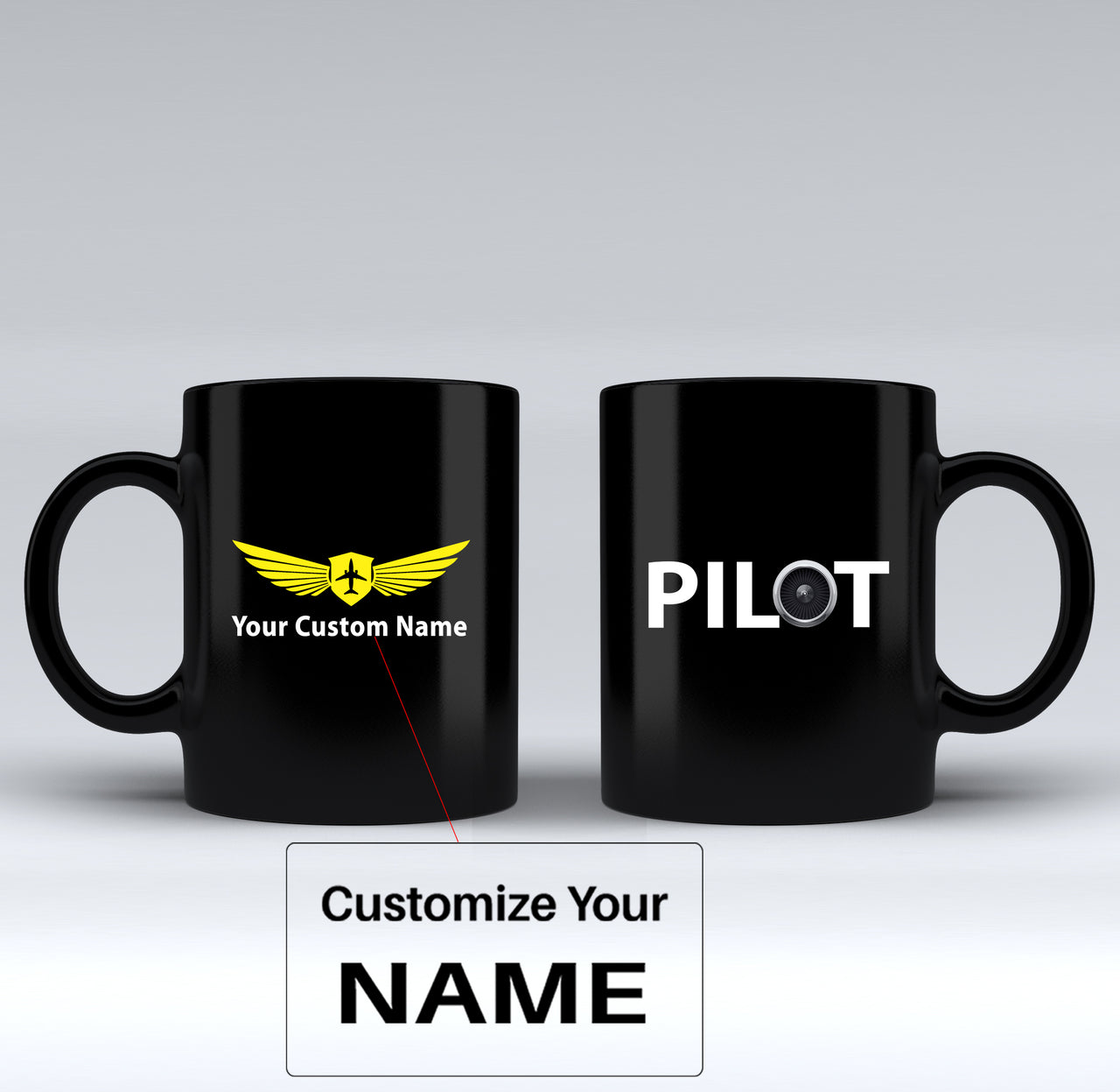 Pilot & Jet Engine Designed Black Mugs