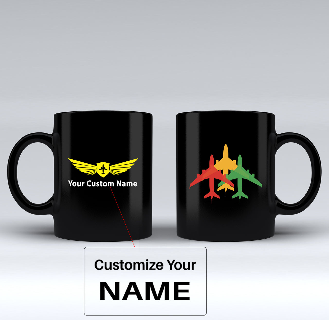 Colourful 3 Airplanes Designed Black Mugs