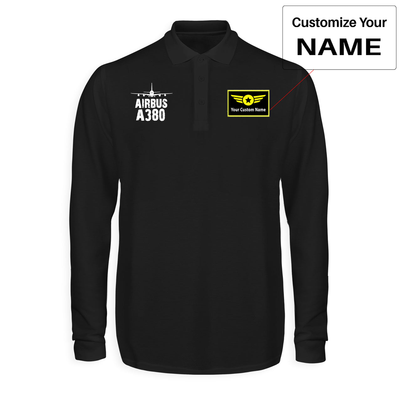 Airbus A380 & Plane Designed Long Sleeve Polo T-Shirts