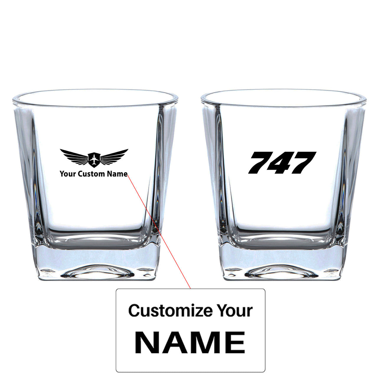 747 Flat Text Designed Whiskey Glass