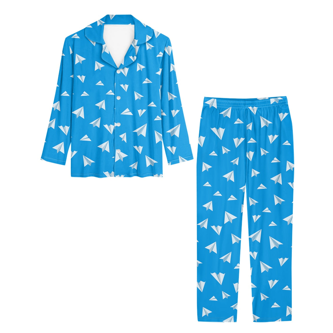 Paper Airplanes (Blue) Designed Women Button Pajamas