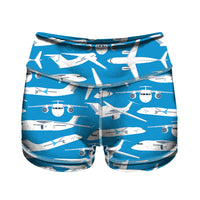 Thumbnail for Big Airplanes Designed Women Yoga Shorts Pants