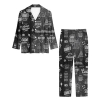 Thumbnail for Black & White Super Travel Icons Designed Women Button Pajamas