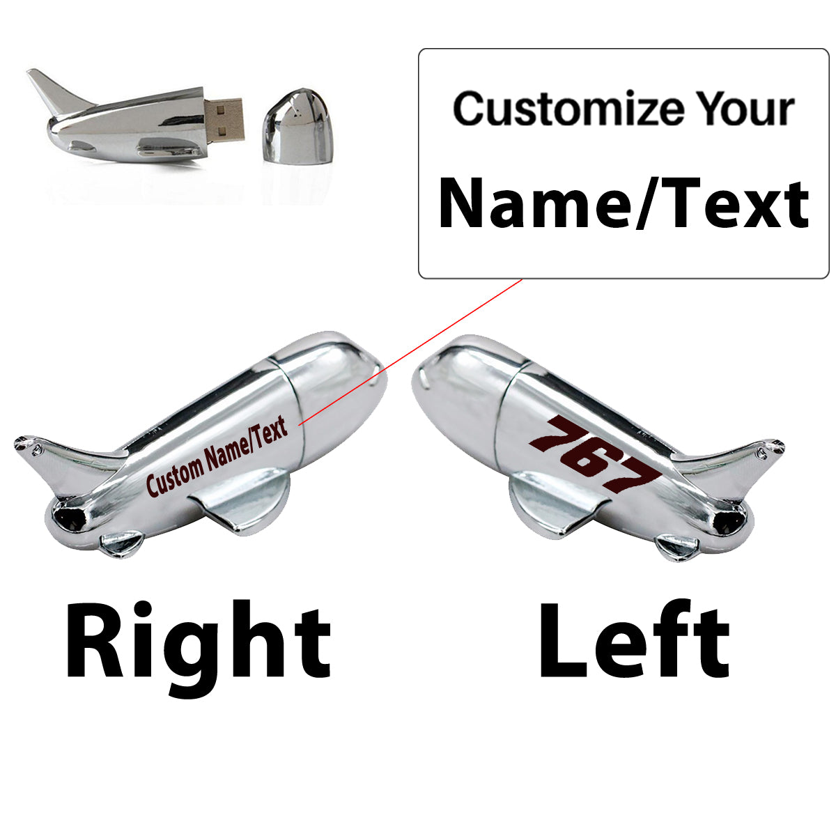 767 Flat Text Designed Airplane Shape USB Drives