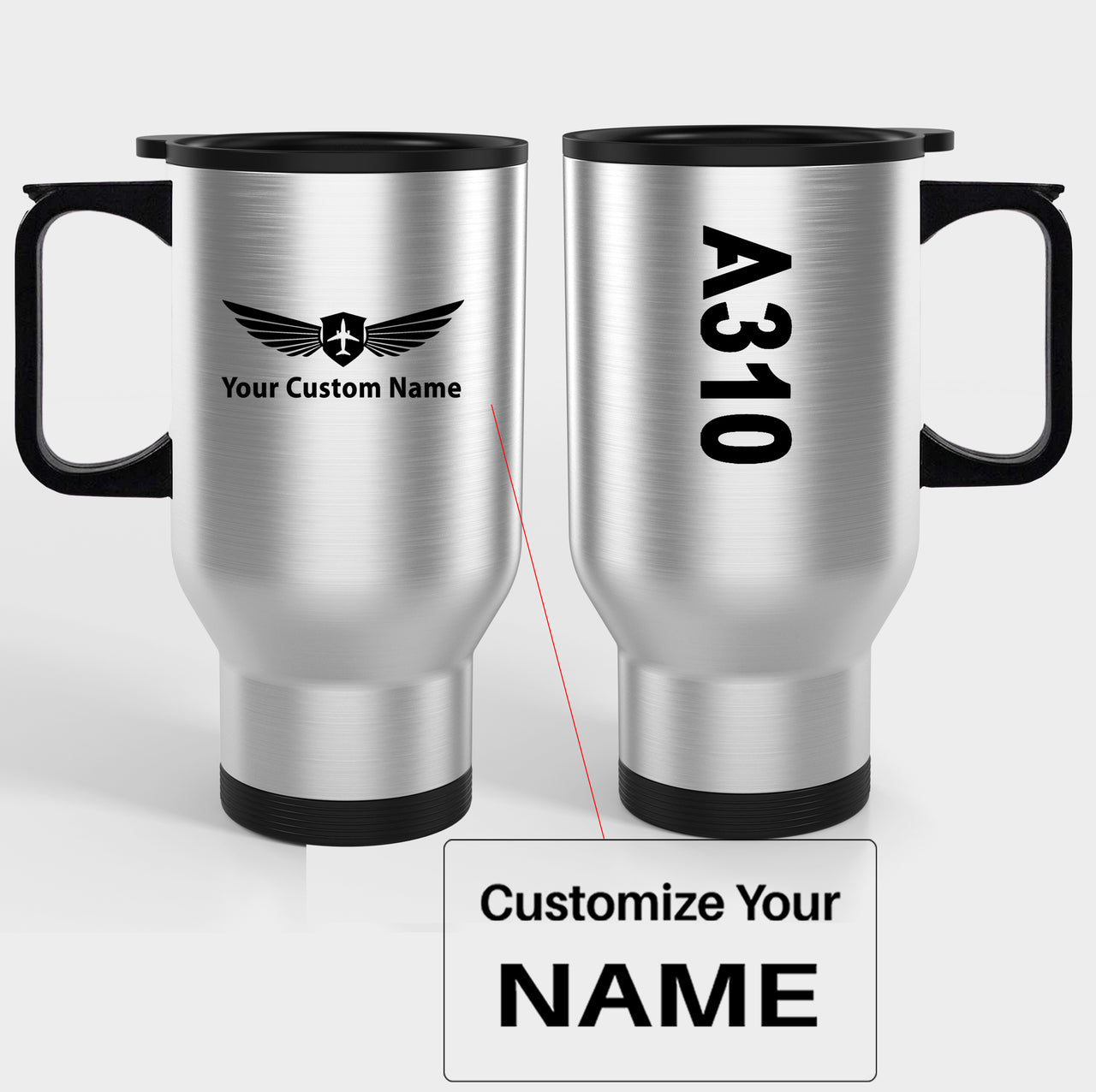 A310 Text Designed Travel Mugs (With Holder)