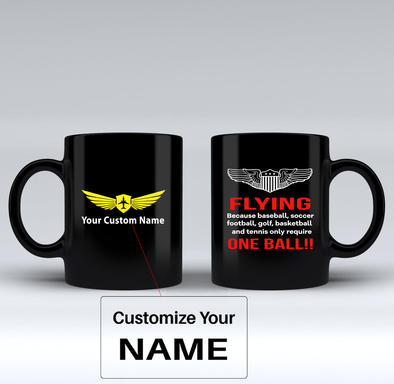 Flying One Ball Designed Black Mugs
