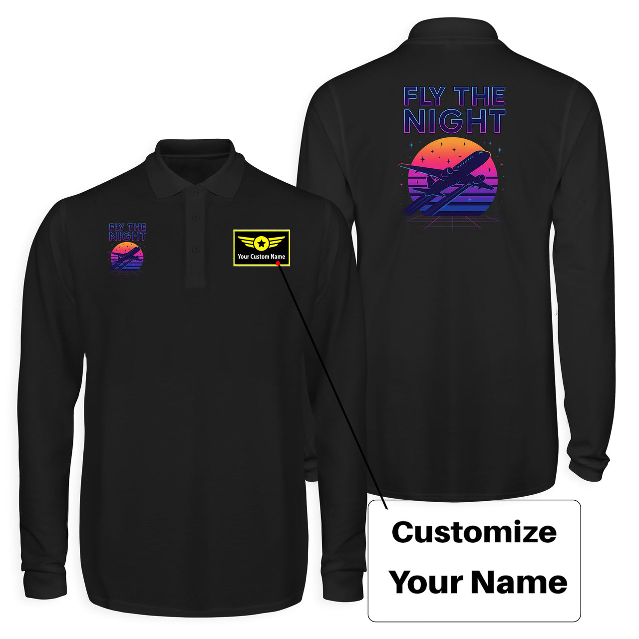 Fly The Night Designed Long Sleeve Polo T-Shirts (Double-Side)