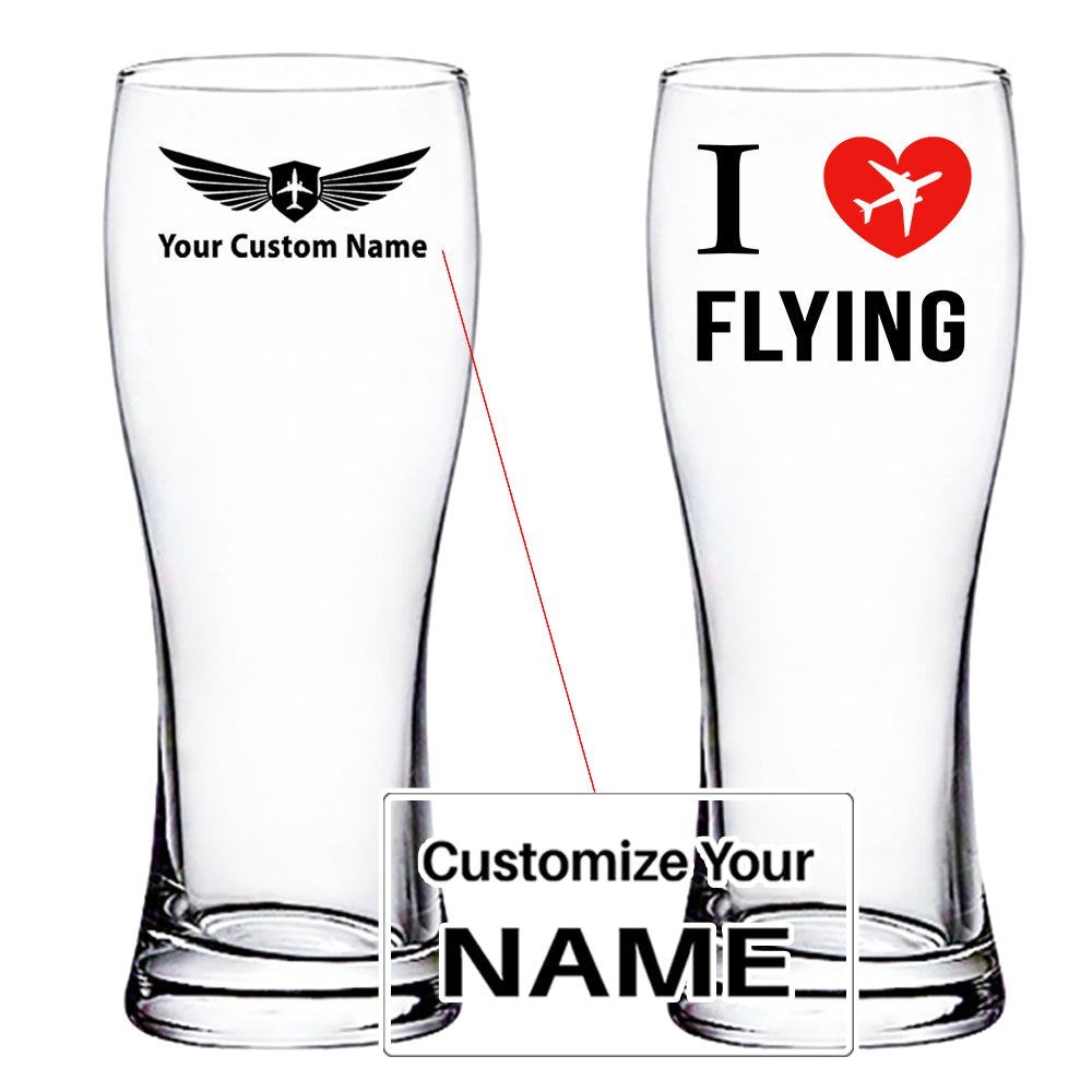 I Love Flying Designed Pilsner Beer Glasses