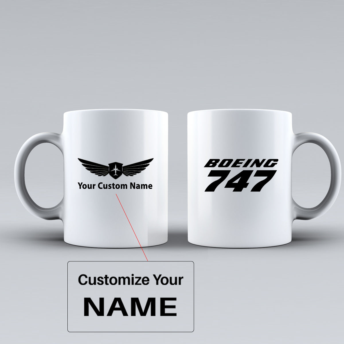 Boeing 747 & Text Designed Ceramic White Mugs