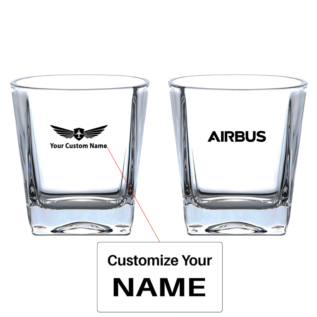 Airbus & Text Designed Whiskey Glass