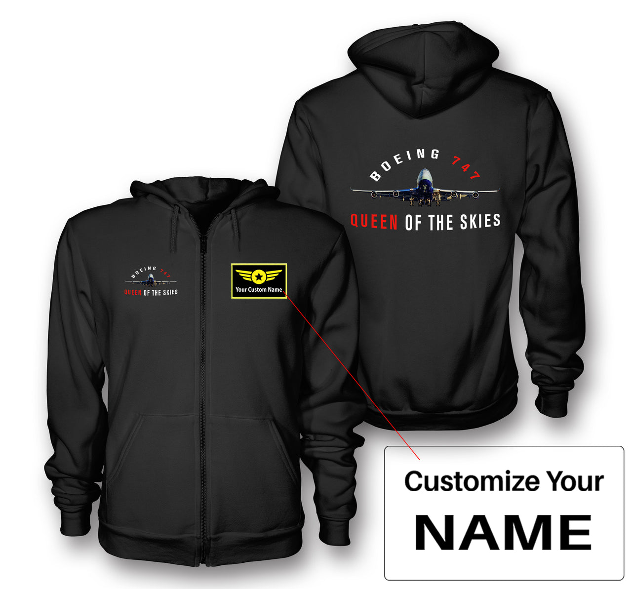 Boeing 747 Queen of the Skies Designed Zipped Hoodies