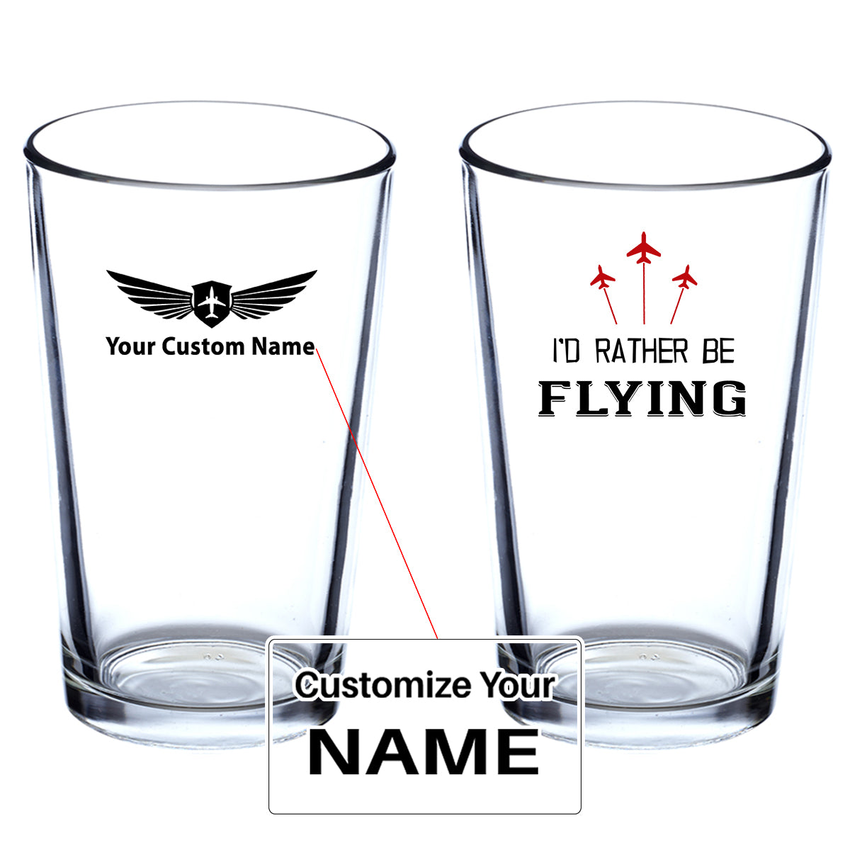 I'D Rather Be Flying Designed Beer & Water Glasses
