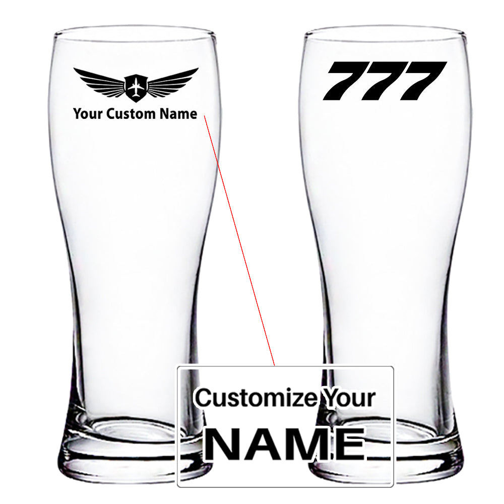 777 Flat Text Designed Pilsner Beer Glasses