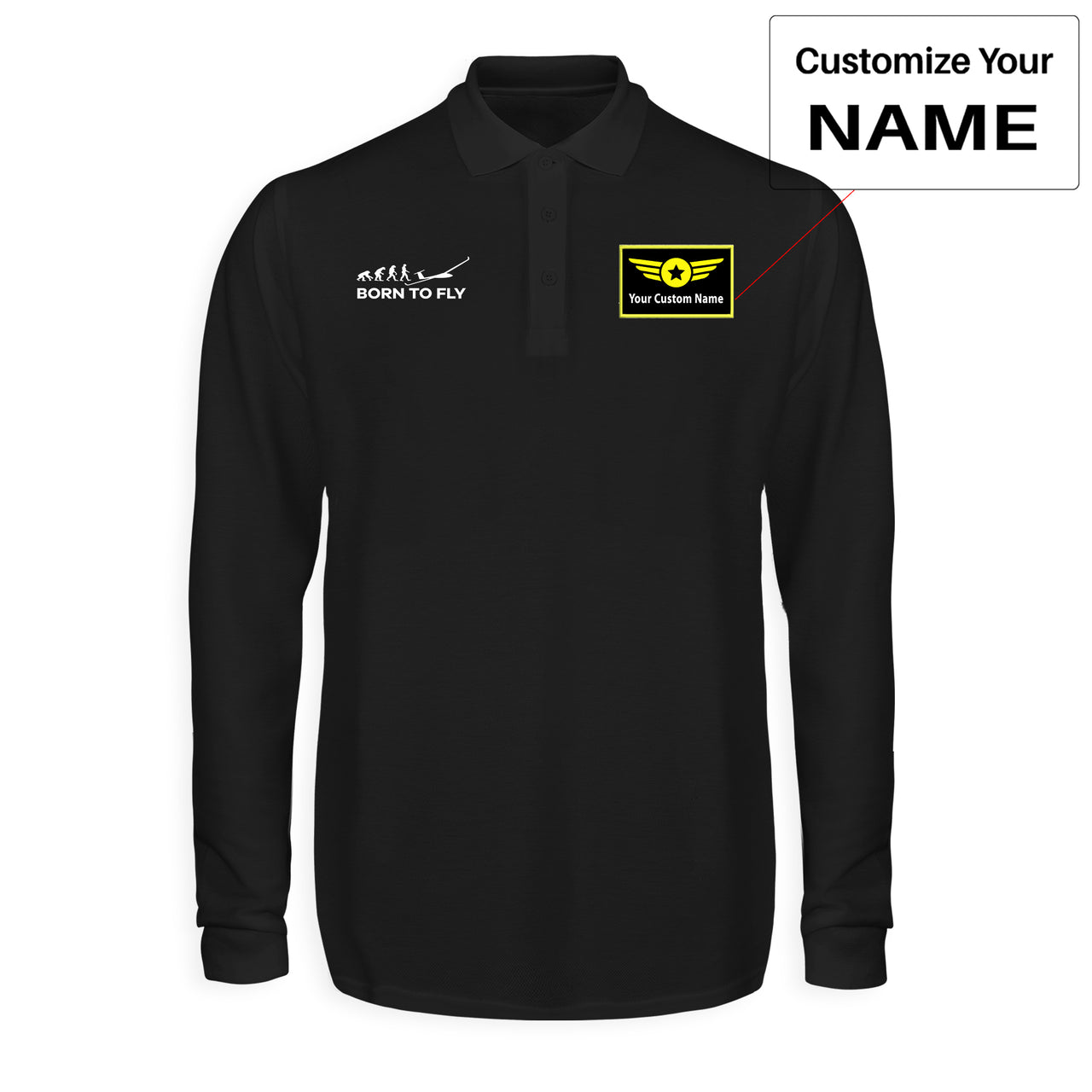 Born To Fly Glider Designed Long Sleeve Polo T-Shirts