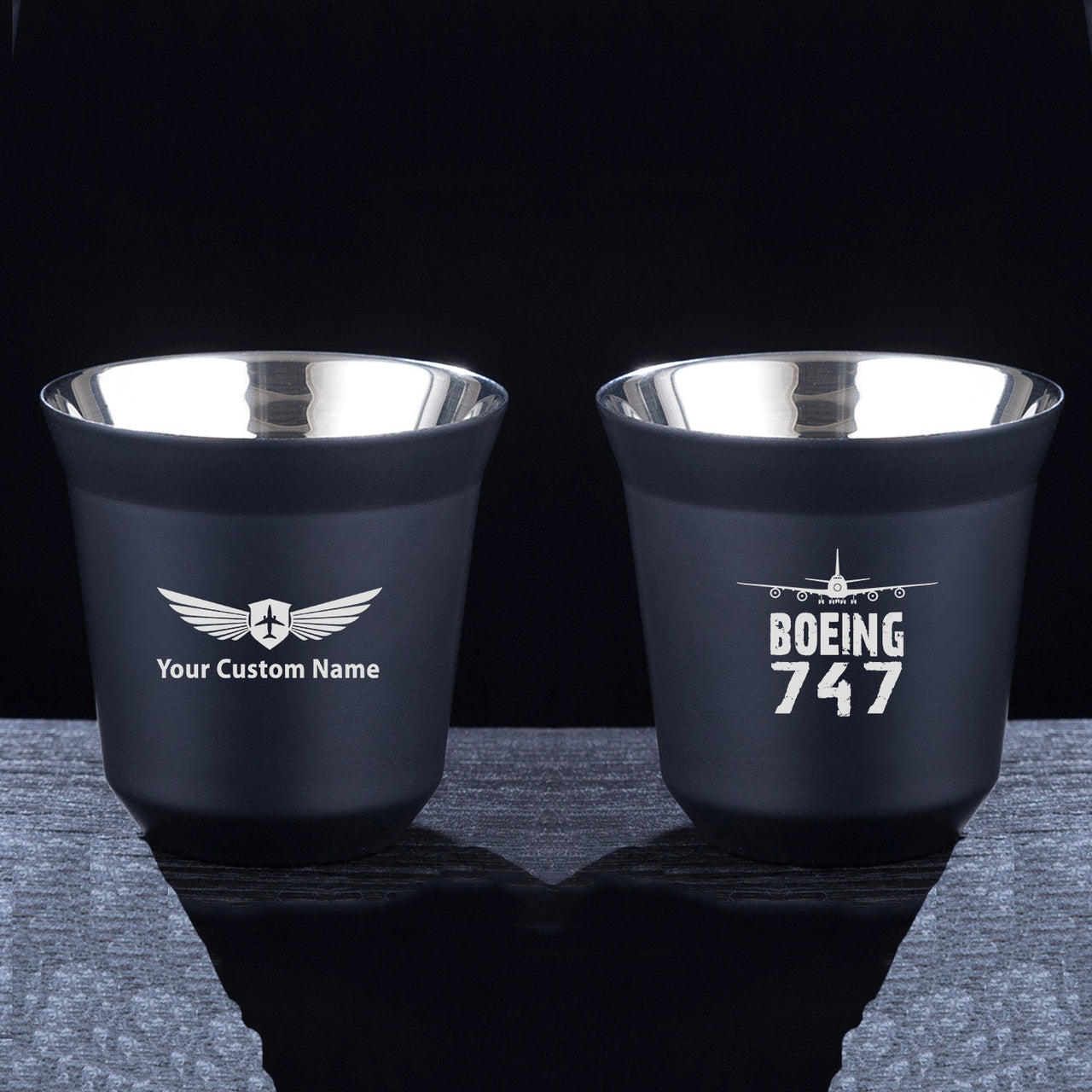 Boeing 747 & Plane Designed Double Wall Stainless Steel Coffee Mugs