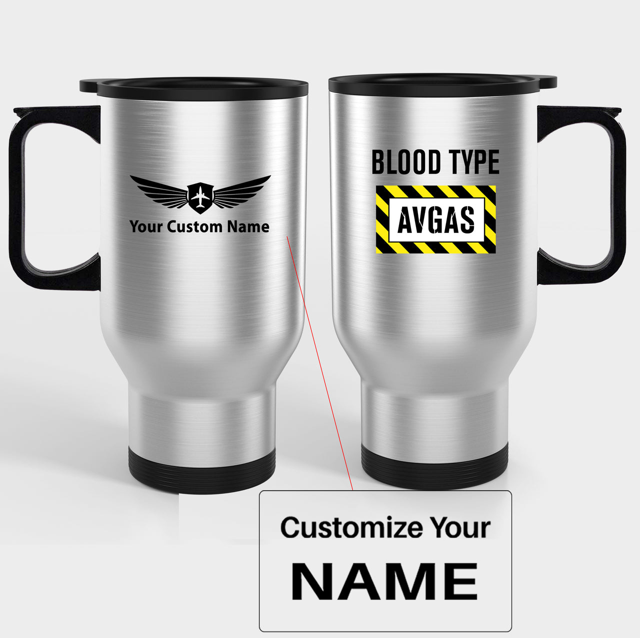 Blood Type AVGAS Designed Travel Mugs (With Holder)