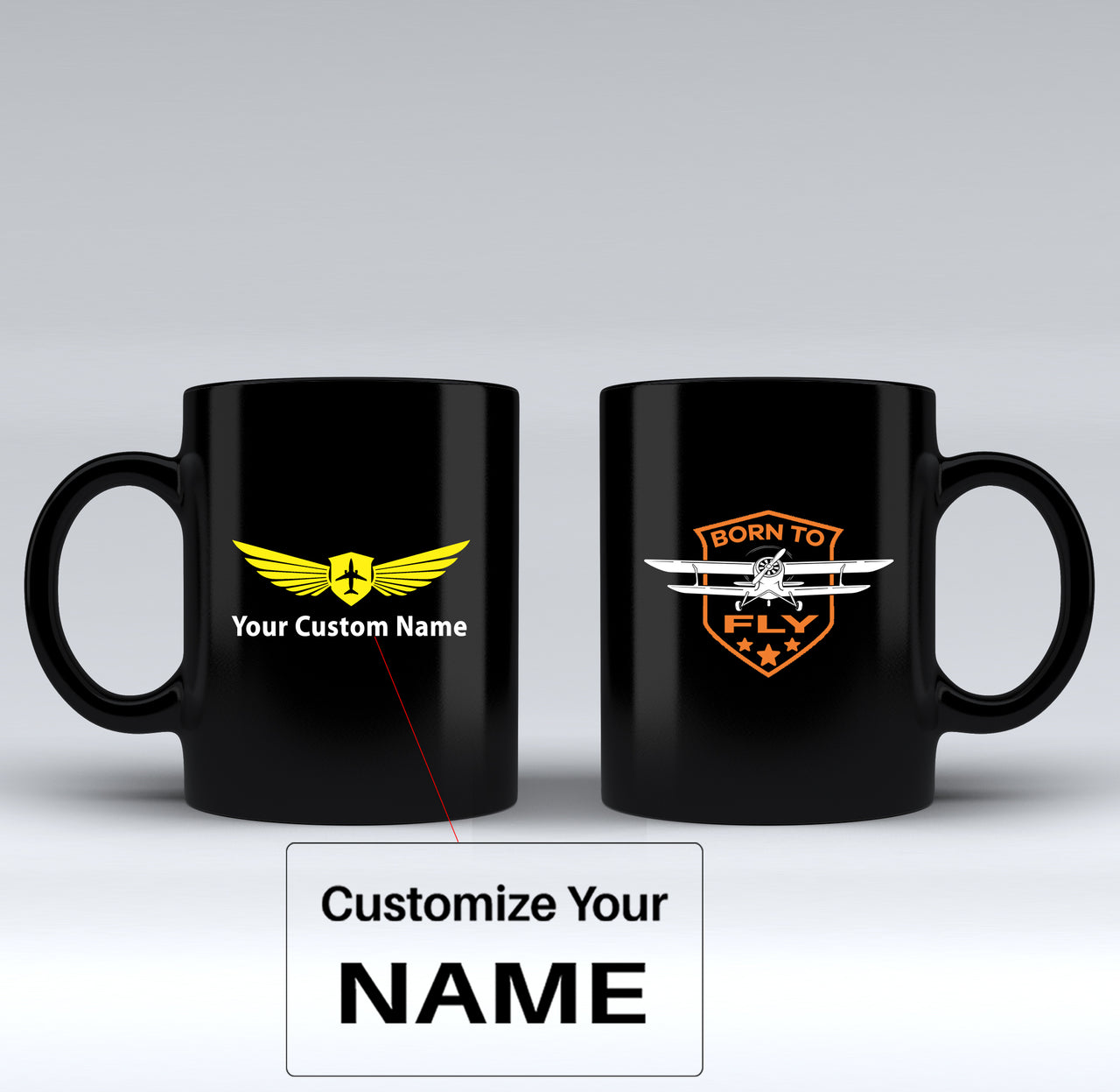 Super Born To Fly Designed Black Mugs
