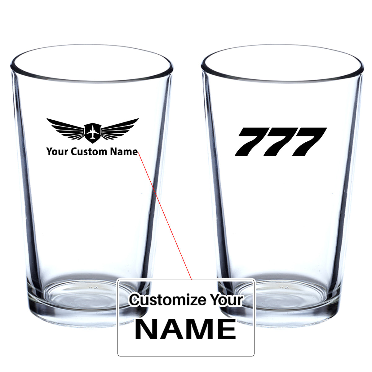777 Flat Text Designed Beer & Water Glasses