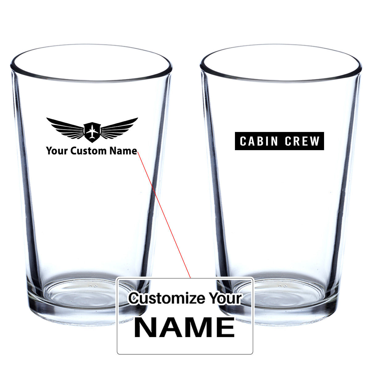 Cabin Crew Text Designed Beer & Water Glasses