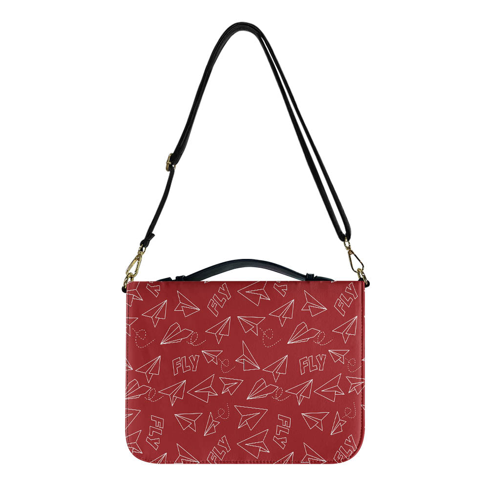 Paper Airplane & Fly (Red) 2 Designed PU Accessories Bags Strap Style