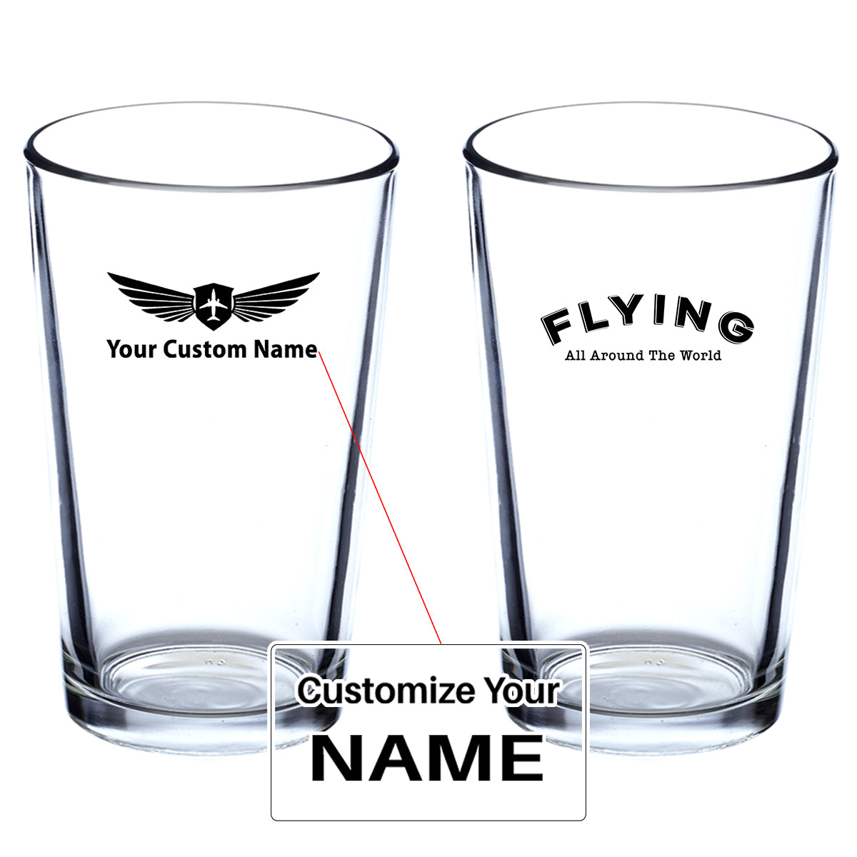 Flying All Around The World Designed Beer & Water Glasses