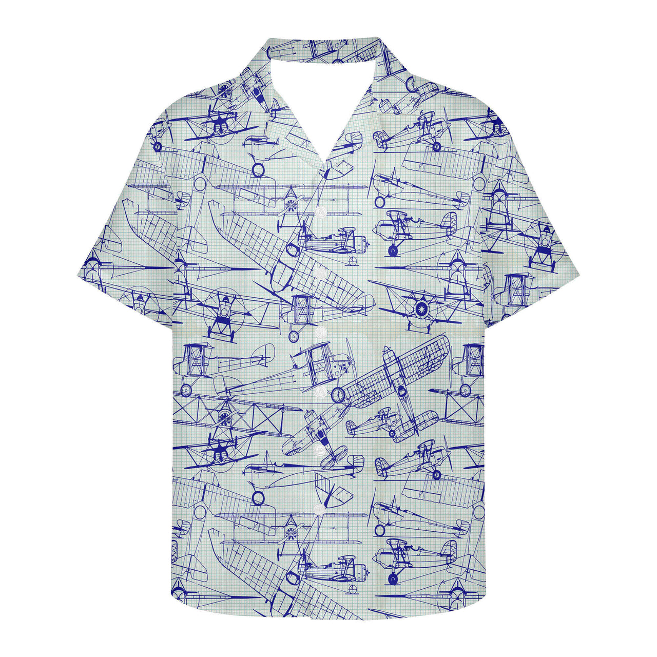 Amazing Drawings of Old Aircrafts Designed 3D Hawaiian Shirts