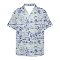 Thumbnail for Amazing Drawings of Old Aircrafts Designed 3D Hawaiian Shirts