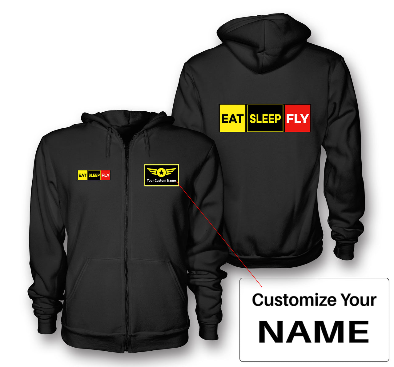 Eat Sleep Fly (Colourful) Designed Zipped Hoodies