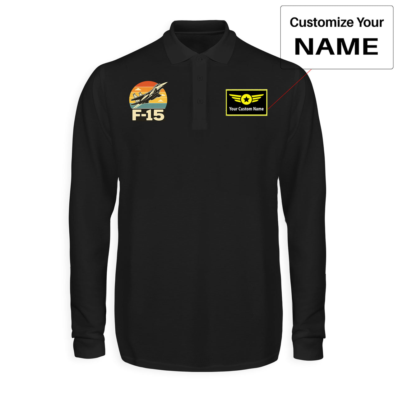 Retro Fighter Jet F15 Designed Long Sleeve Polo T-Shirts