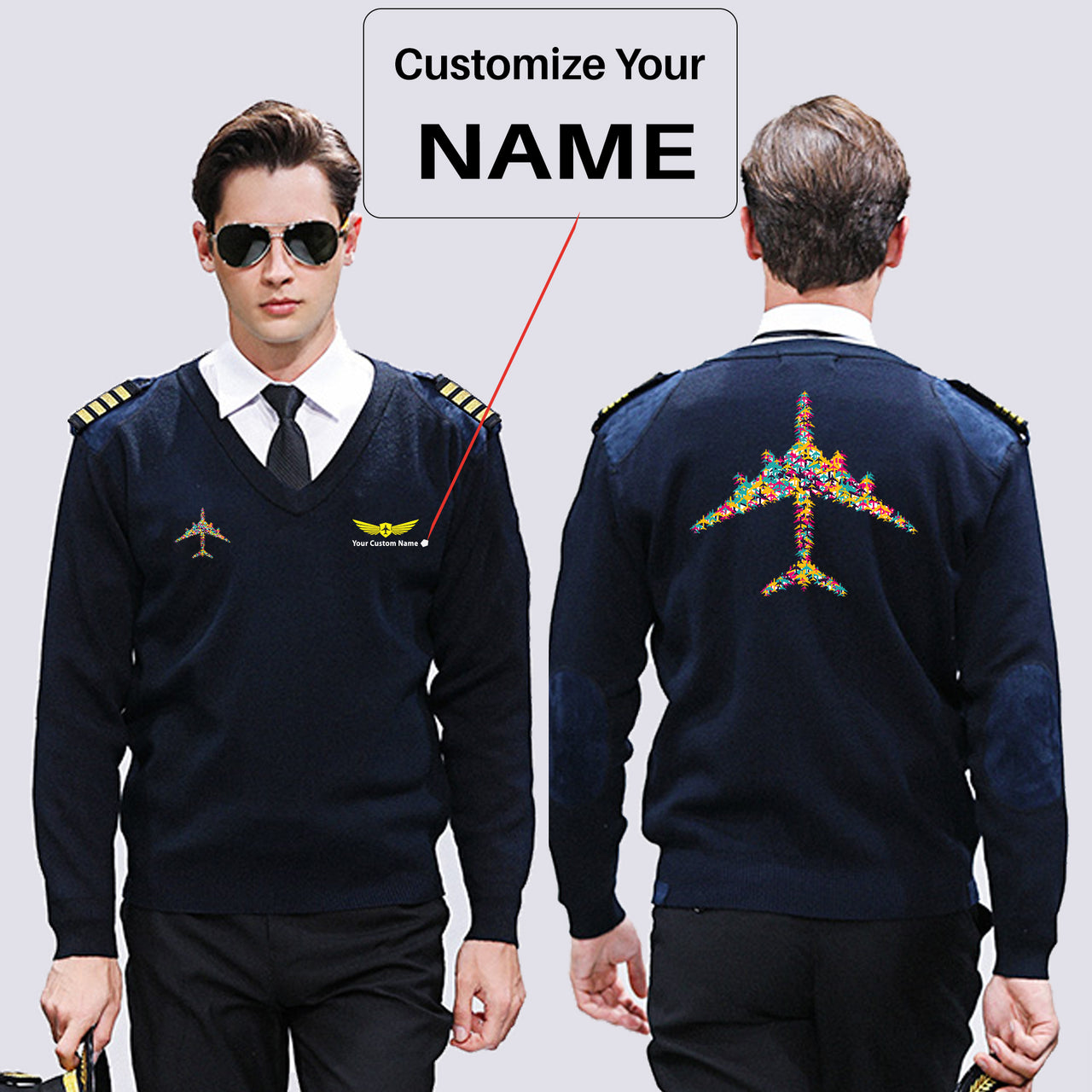 Colourful Airplane Designed Wool Pilot Sweaters