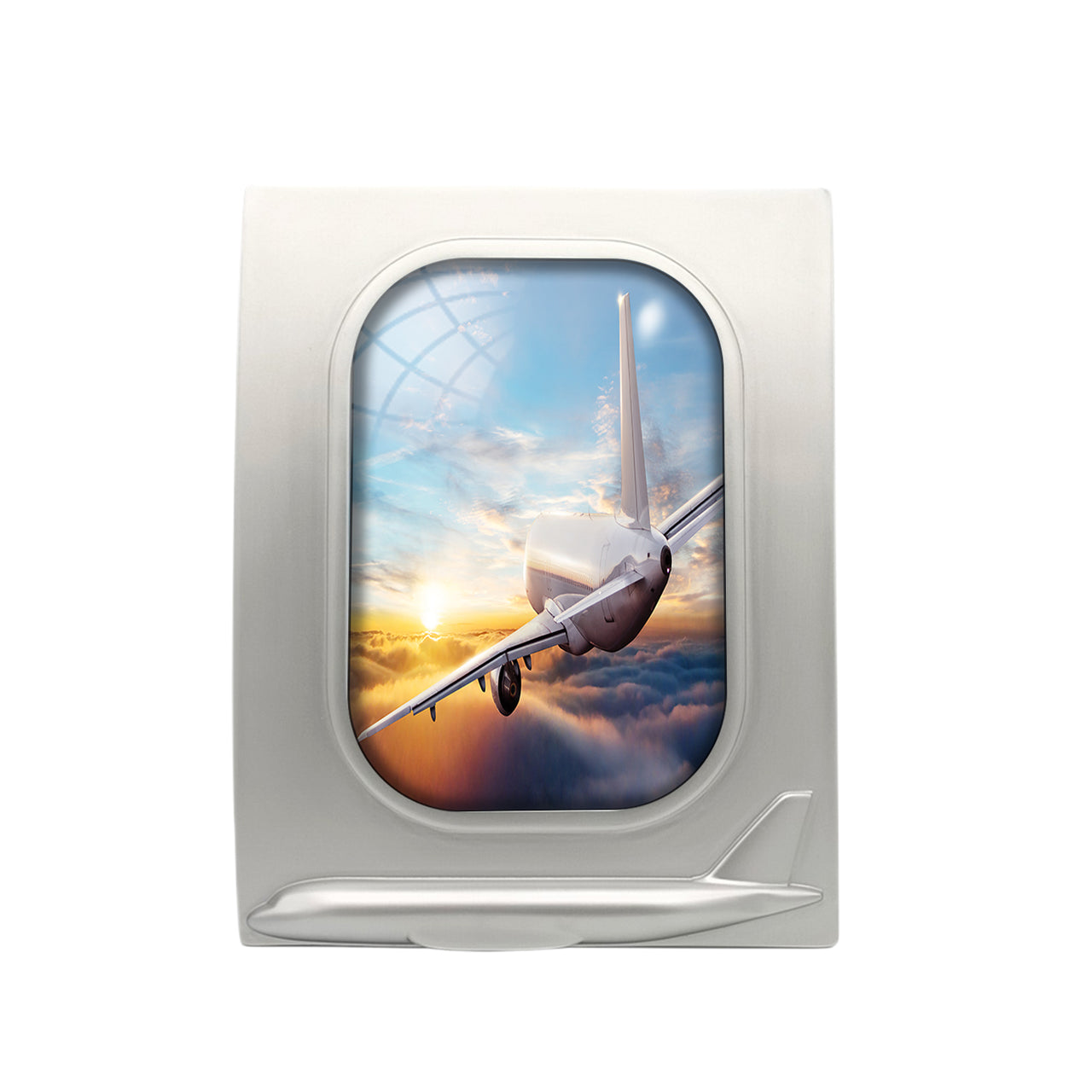 Airliner Jet Cruising over Clouds Designed Airplane Window Photo Frame