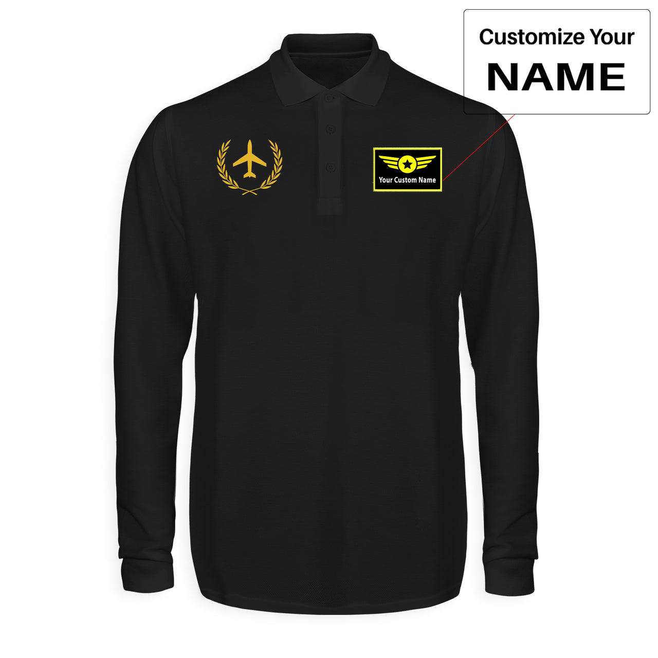 Leaf & Airplane Designed Long Sleeve Polo T-Shirts