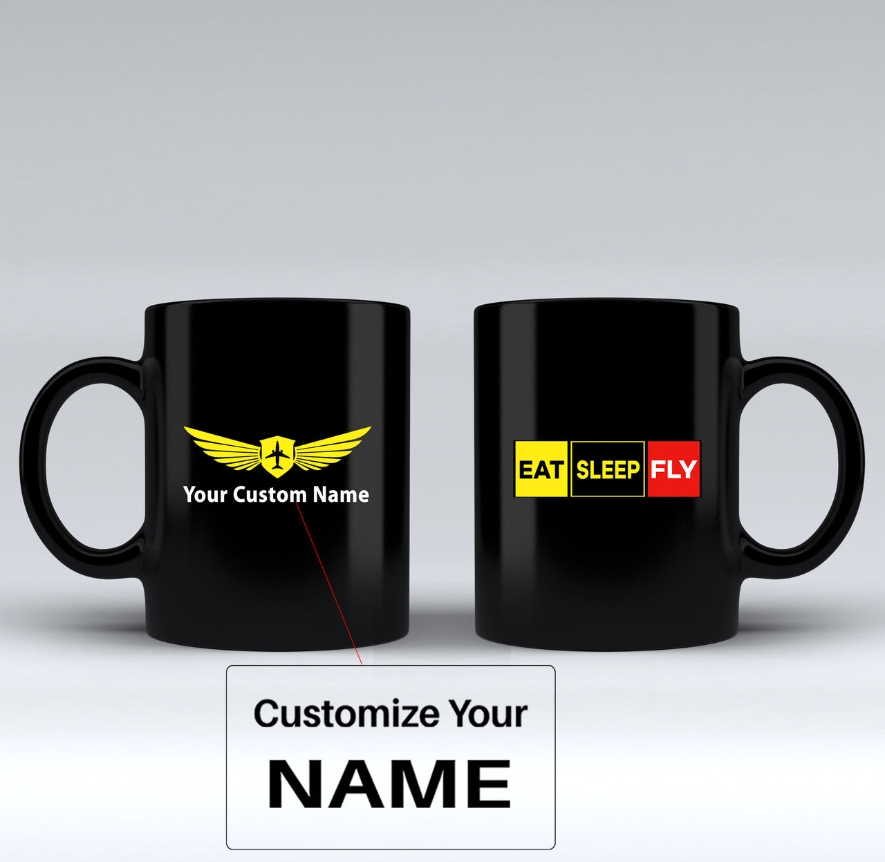 Eat Sleep Fly (Colourful) Designed Black Mugs