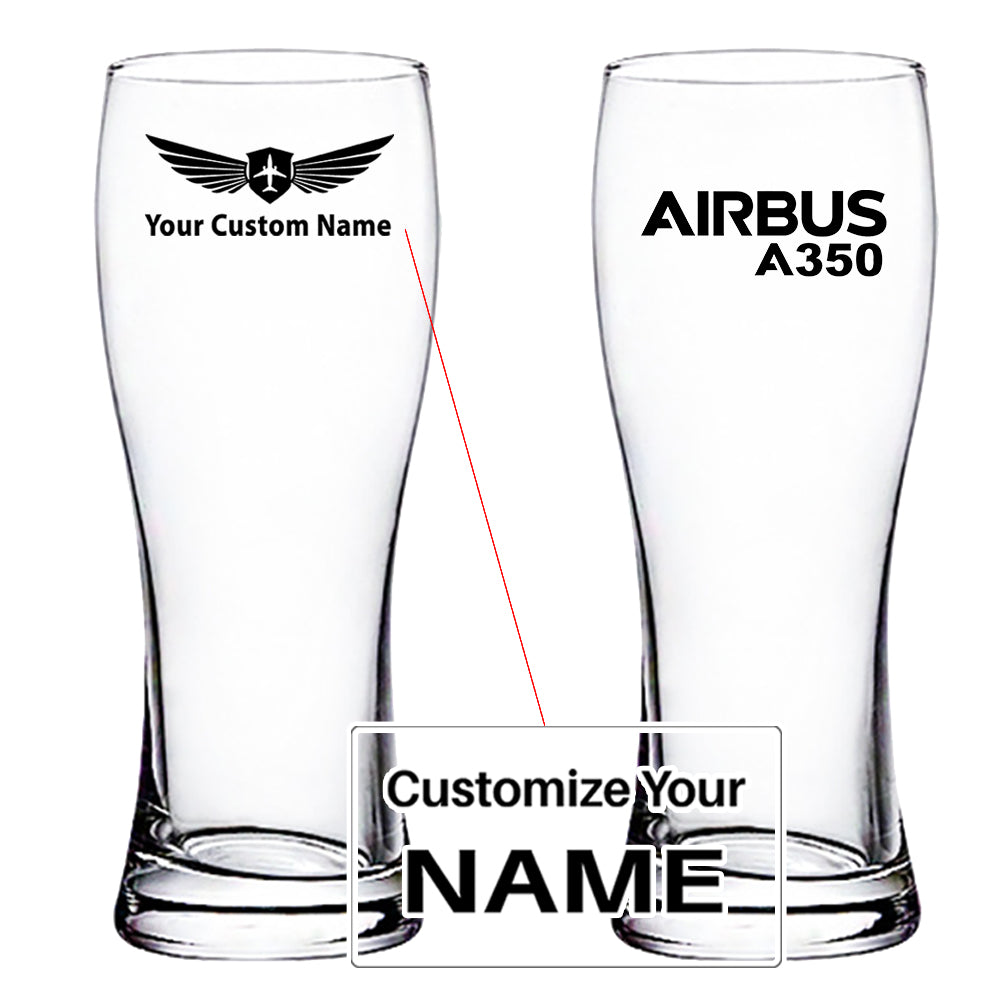 Airbus A350 & Text Designed Pilsner Beer Glasses