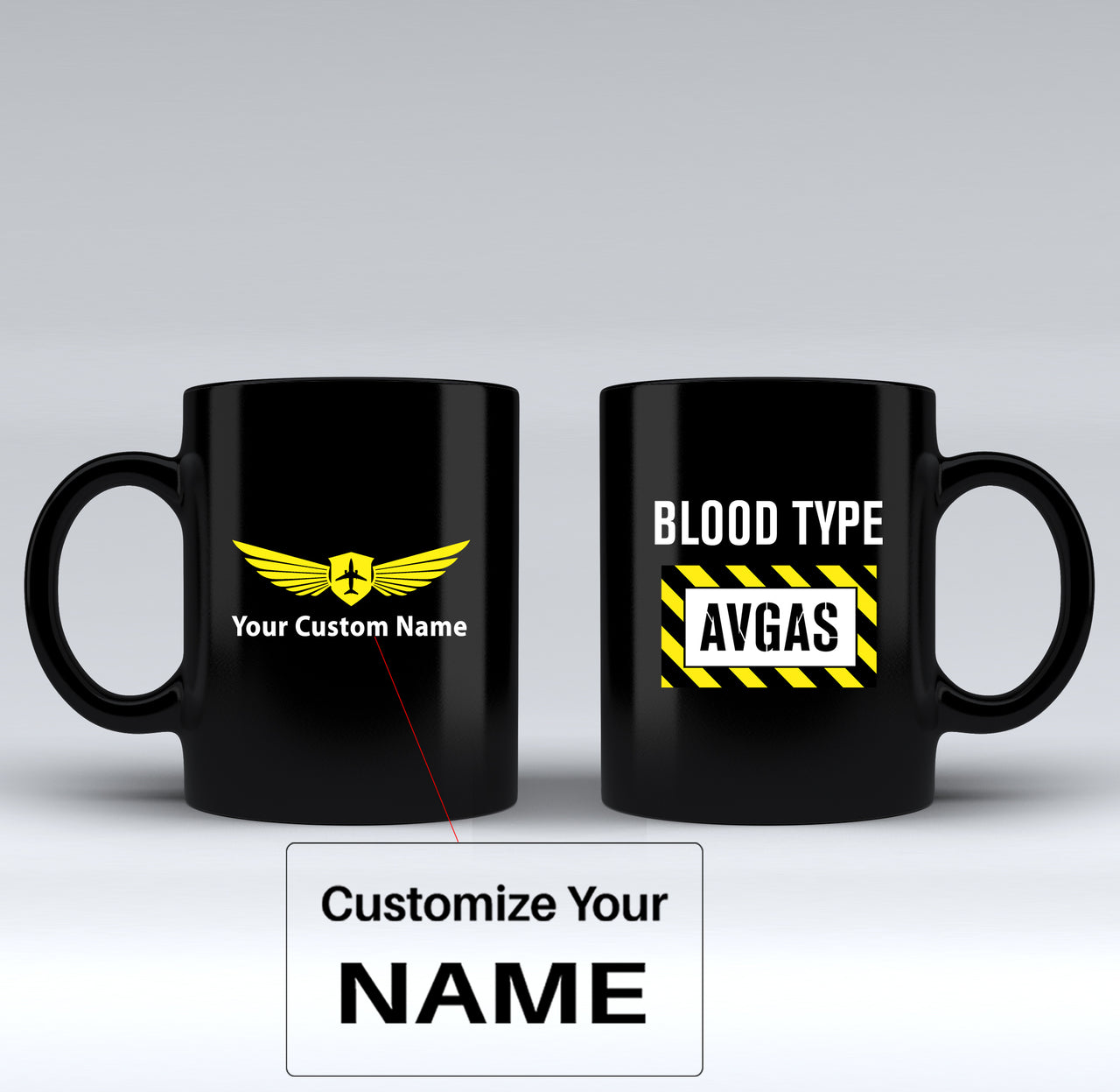 Blood Type AVGAS Designed Black Mugs