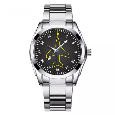 Side view of Airplane Instruments (Heading) aviation watch with stainless steel band in stainless steel, polished finish.