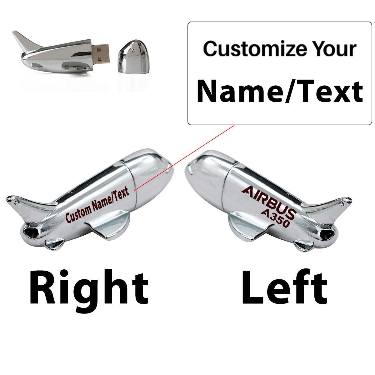 Airbus A350 & Text Designed Airplane Shape USB Drives