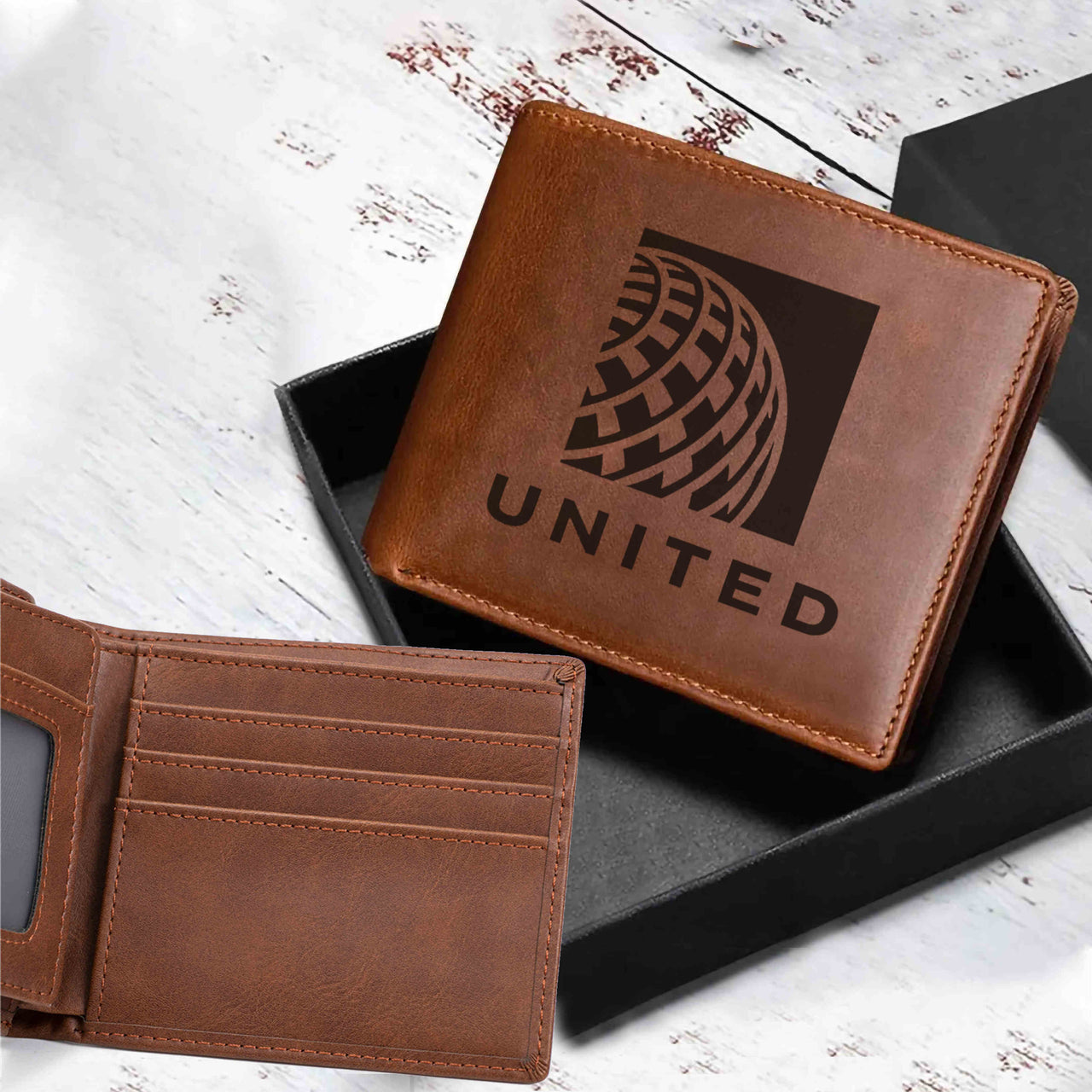 United Airlines Designed Laser Leather Wallets