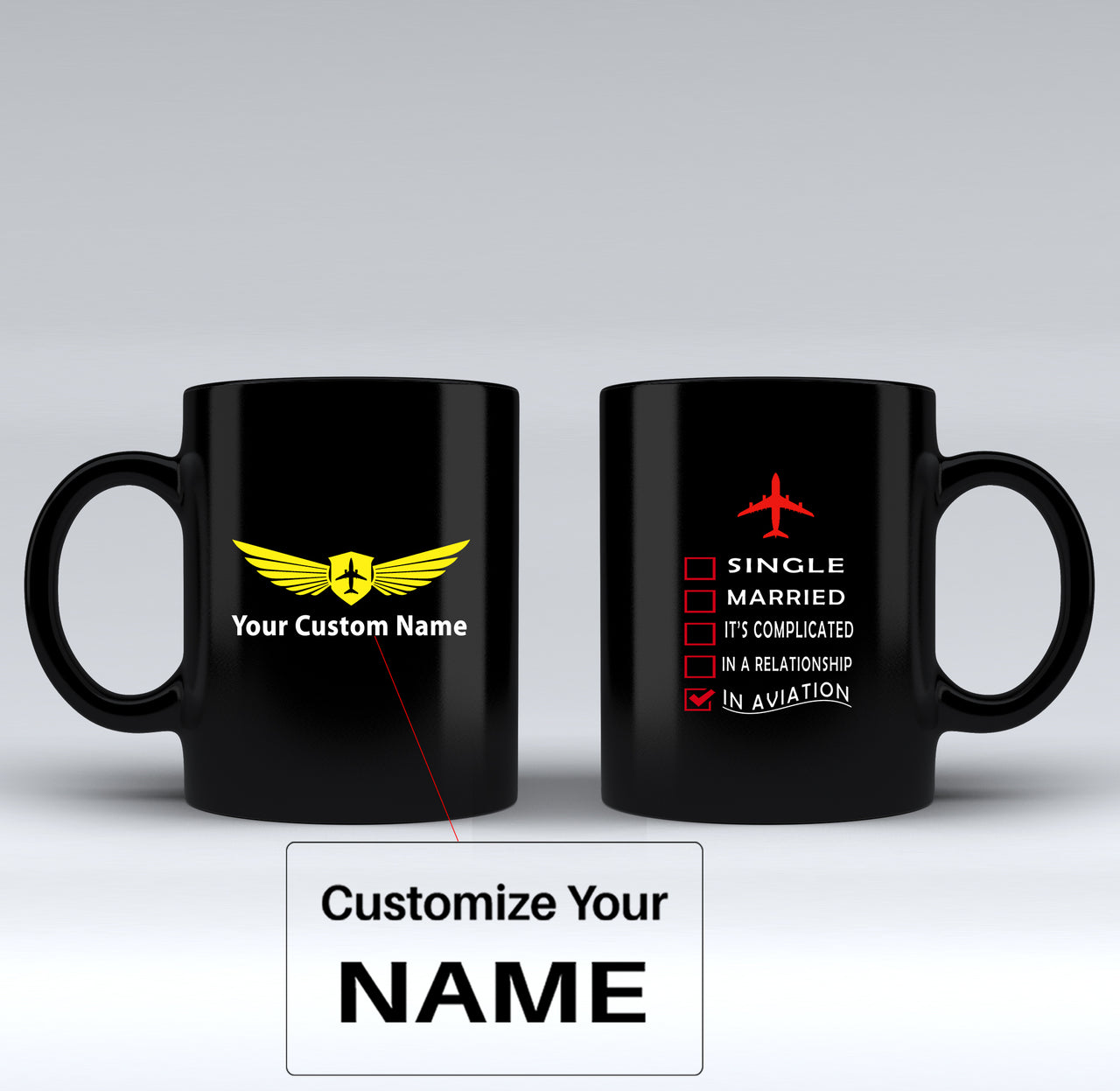 In Aviation Designed Black Mugs