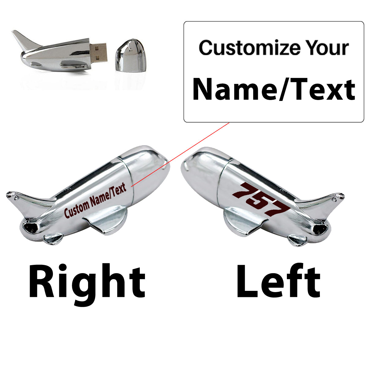 757 Flat Text Designed Airplane Shape USB Drives