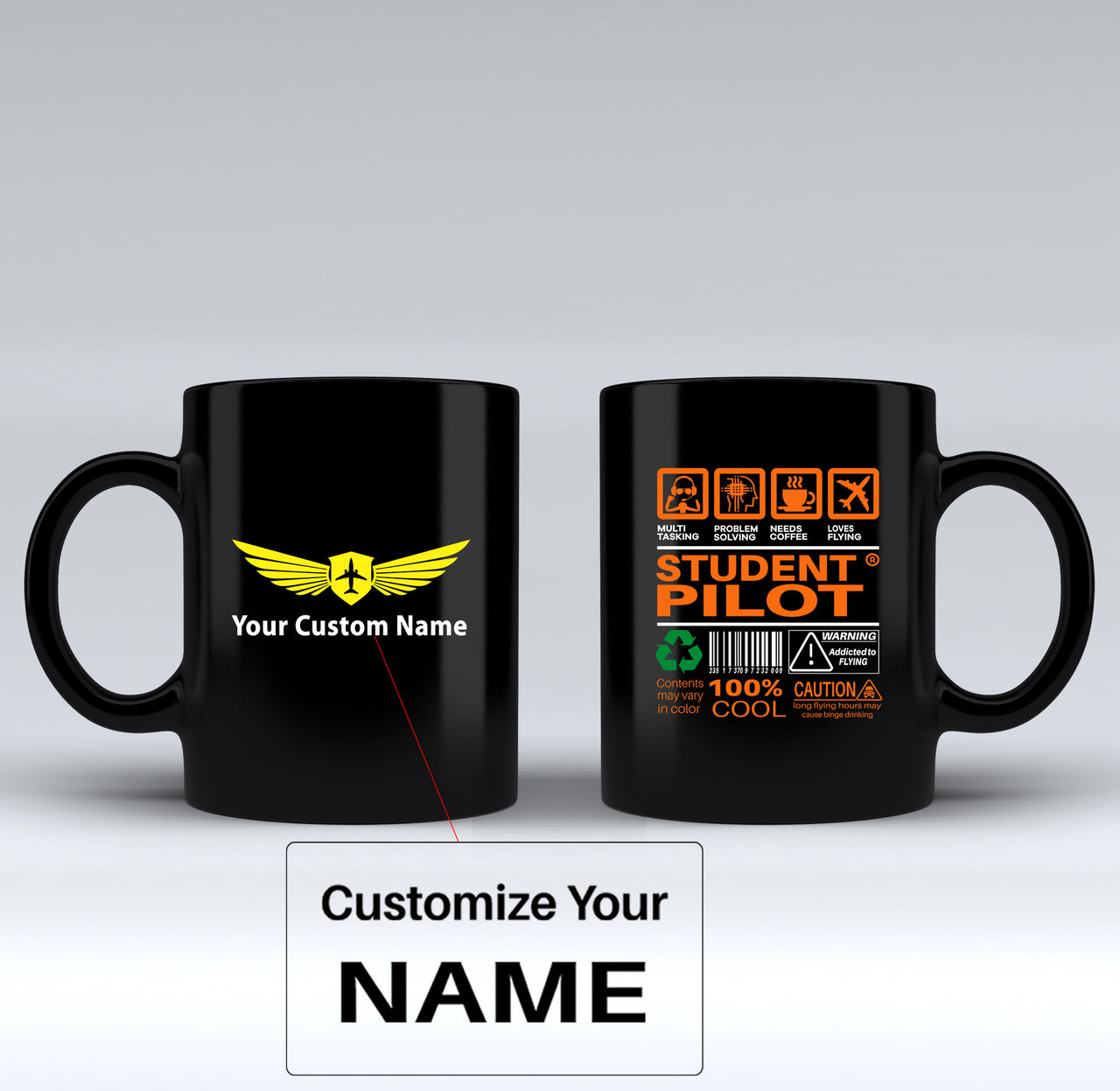 Student Pilot Label Designed Black Mugs
