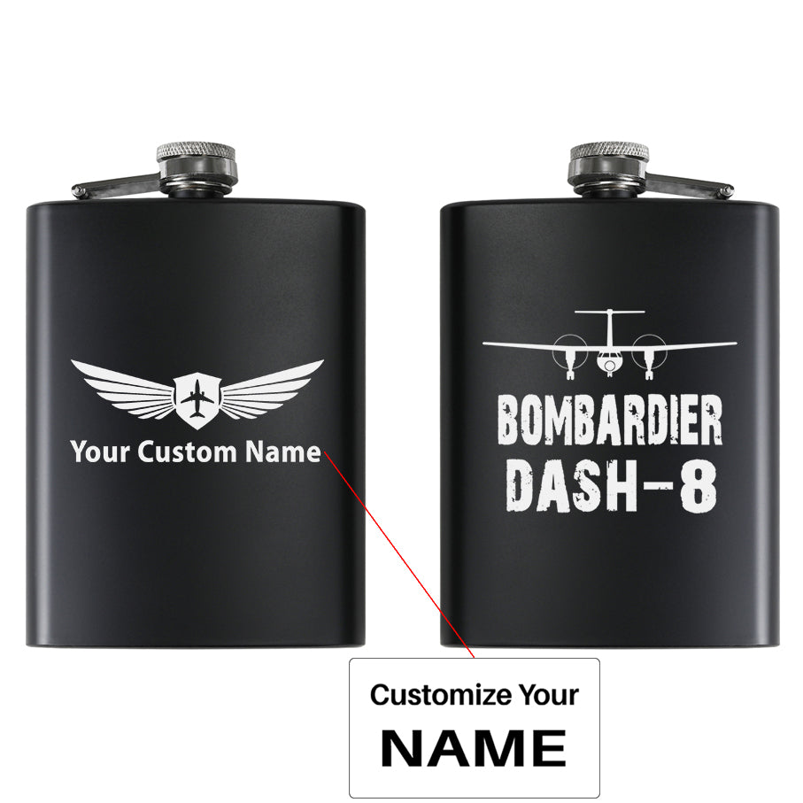 Bombardier Dash-8 & Plane Designed Stainless Steel Hip Flasks