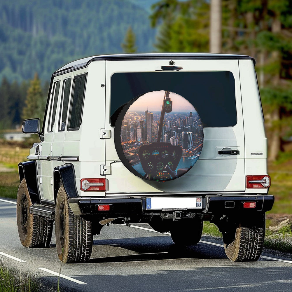 Amazing City View from Helicopter Cockpit Designed Tire Cover Cases