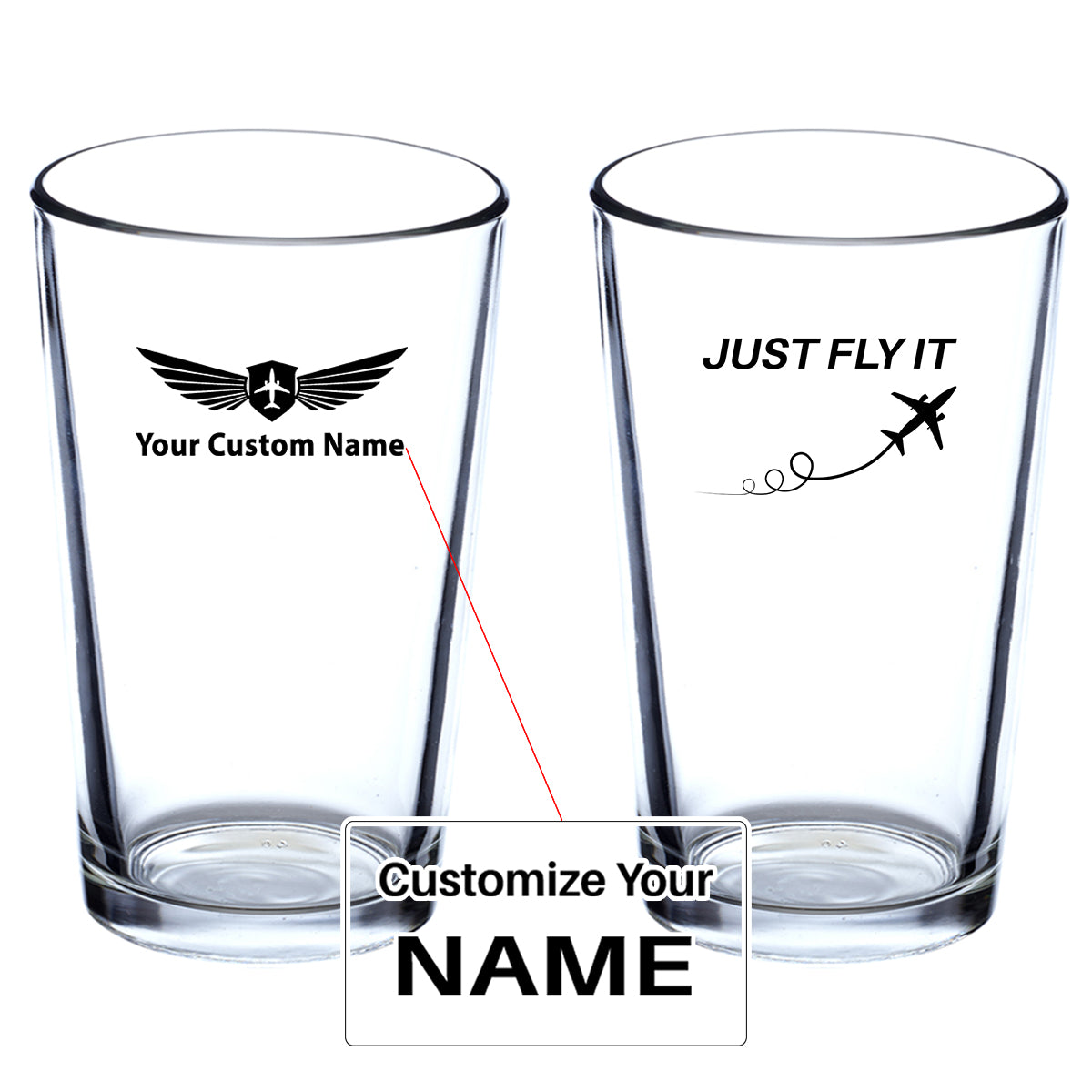 Just Fly It Designed Beer & Water Glasses